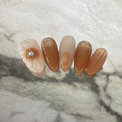 A76 Caramel flower:Hand-carved art nail art custom design