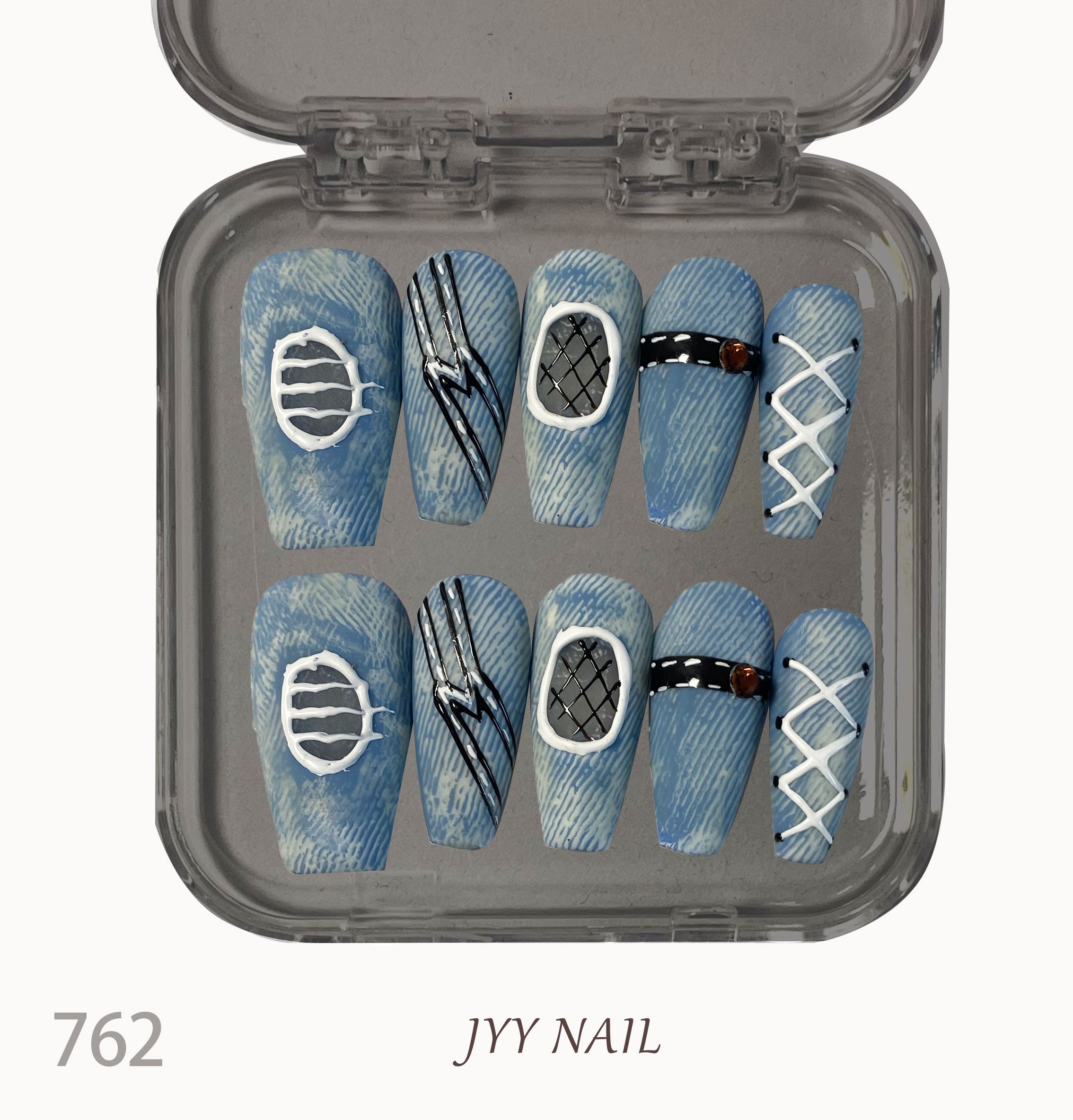 A762Cowboy mesh:Pure hand-painted mesh denim blue nails