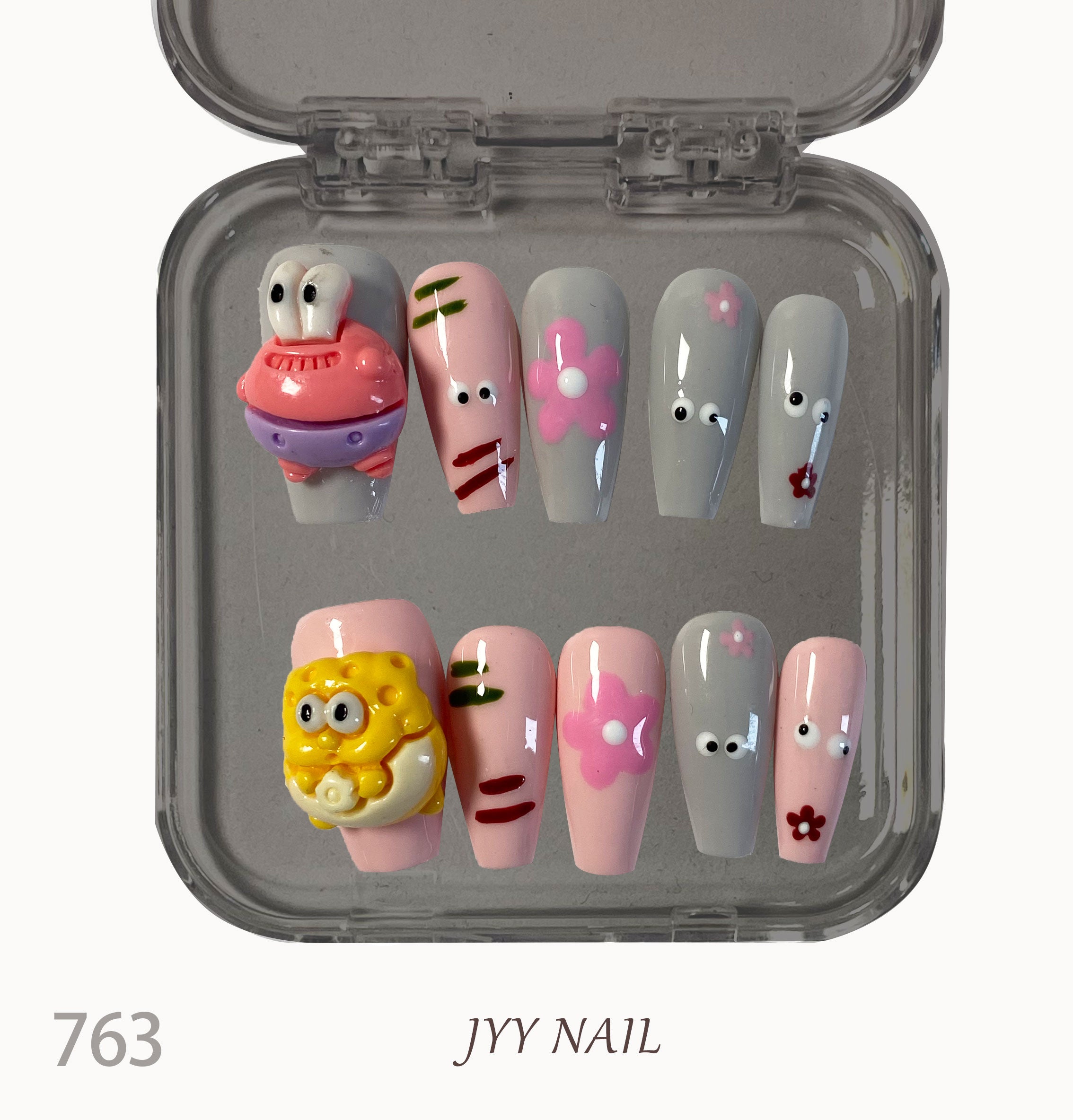 A763pongebob Squarepants：Pure hand-painted SpongeBob nails