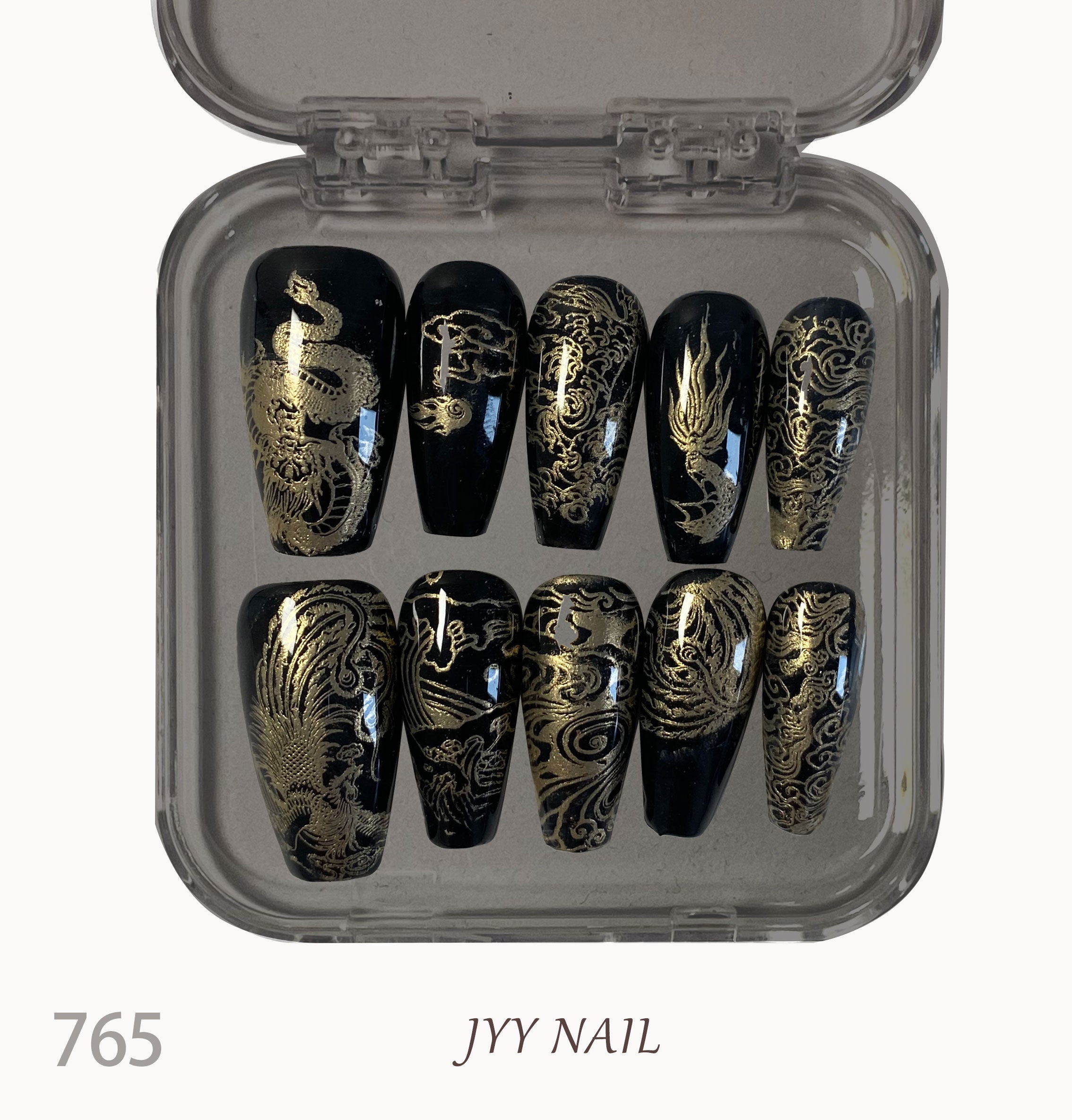 A765Auspicious clouds and golden dragons:Pure hand-painted Xiangyun Golden dragon nails