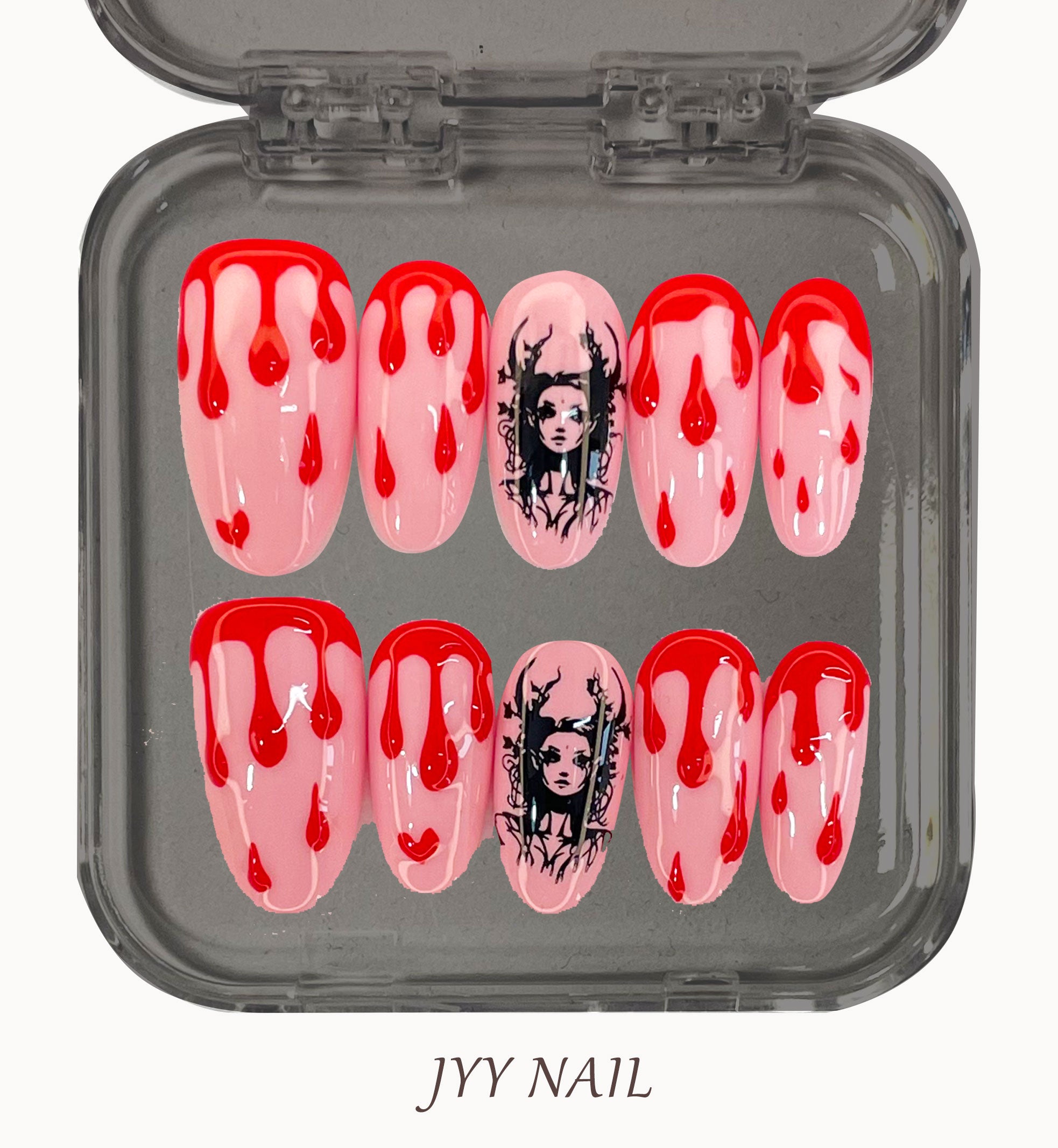 A77 Pink Demon:Pink Demon Halloween limited press on nails