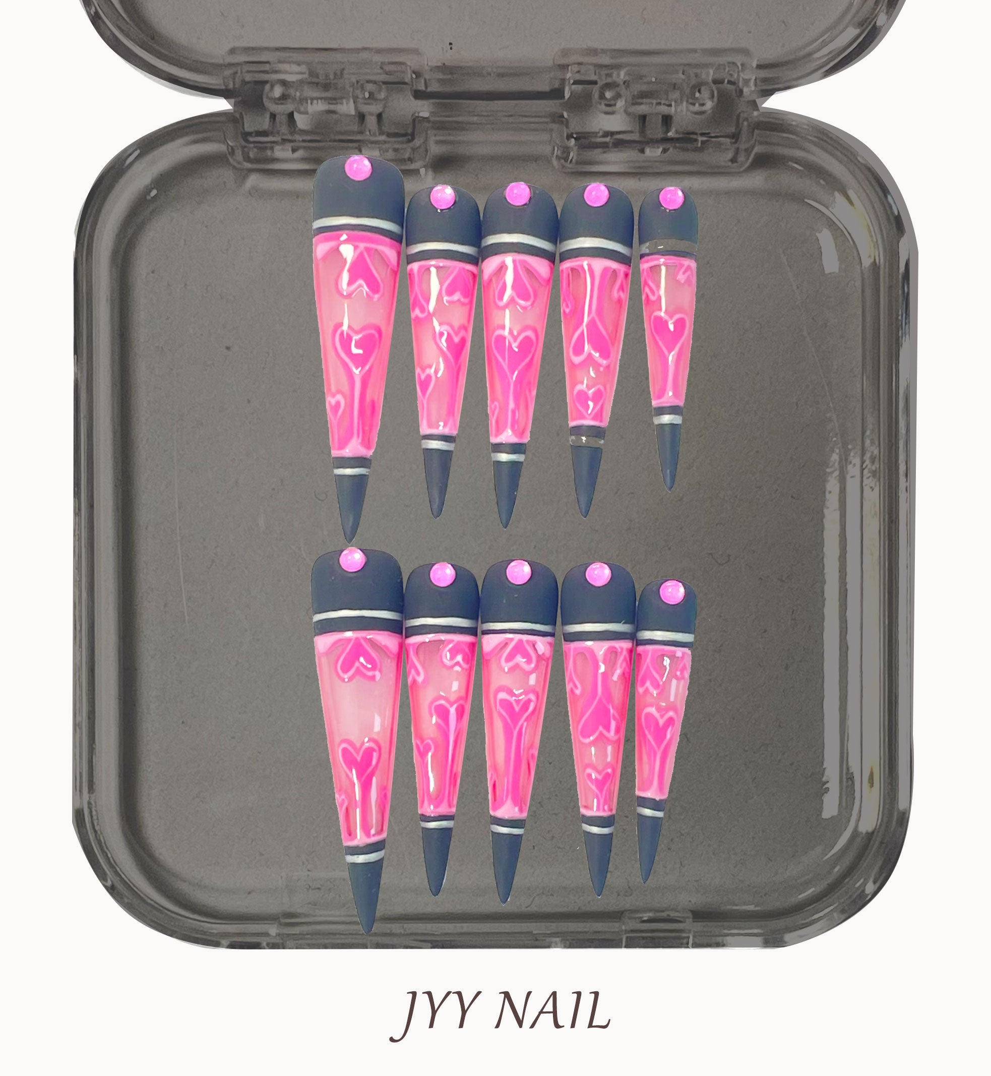 A84 Black pink tip：JYY real shot pure handmade Spice Girl street series nail art