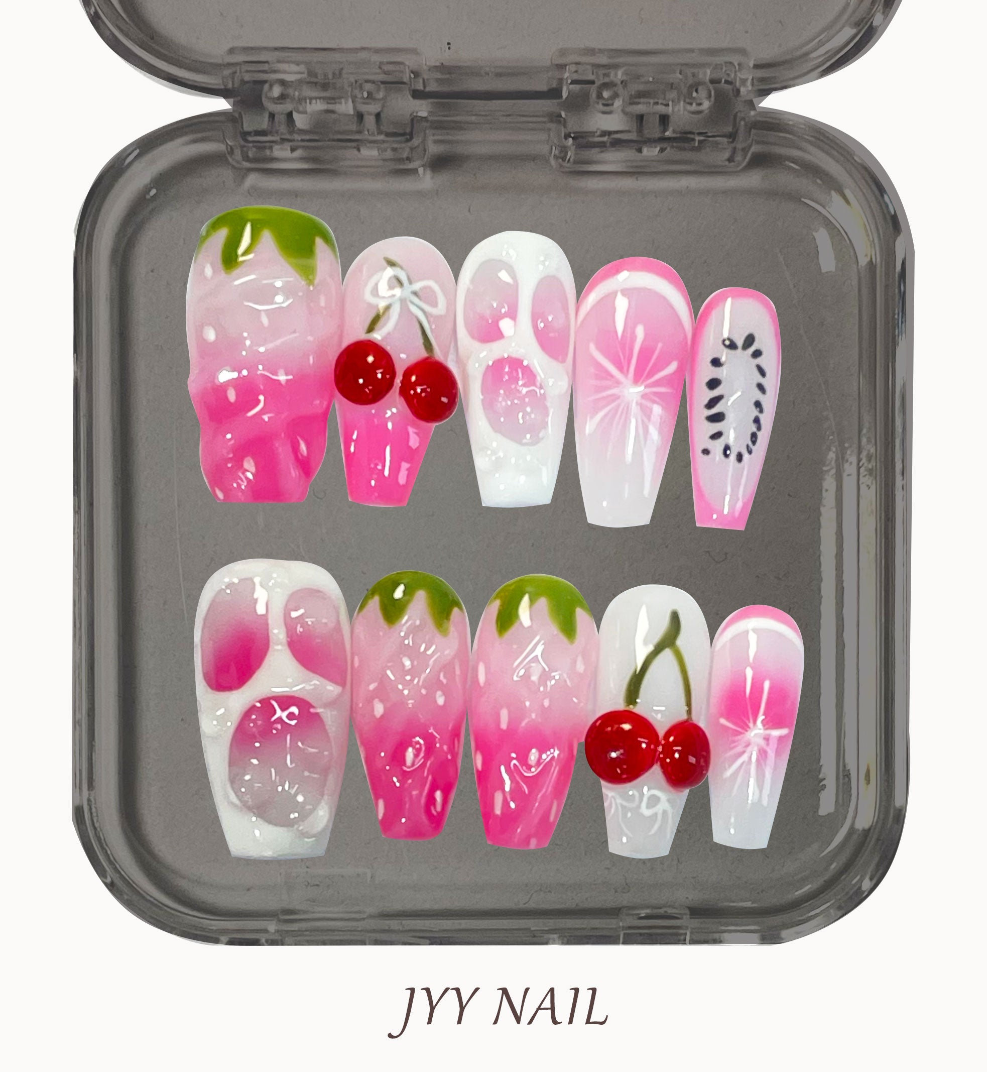 A85 A fruit party:Three-dimensional fruit hand-painted custom manicure