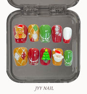 A86 Four-coloured Christmas:Colorful hand-painted three-dimensional Christmas manicure