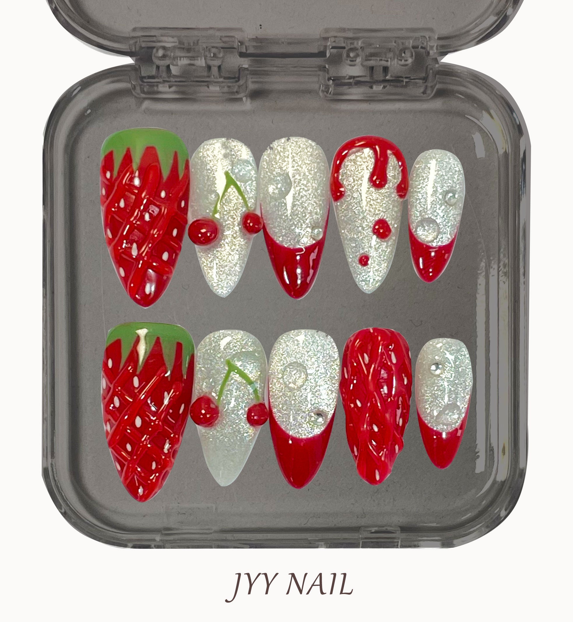 A87 Strawberry cherry:Sweet and lovely wind cherry strawberry manicure