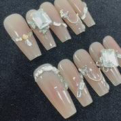 A42 The glow of the setting sun:Maillard ribbon diamond design press on nails