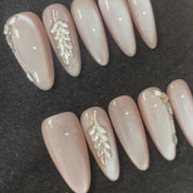 A10 Silvery stalk:Naked ice powder cat eye full of drill heavy industry custom press on nails