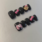 A26 Dark Kitty：Dark Spice style cute short custom press on nails