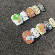 A25 Maillard kitty ;Maillard limited short Kitty Kitty essence hand-painted series press on nails